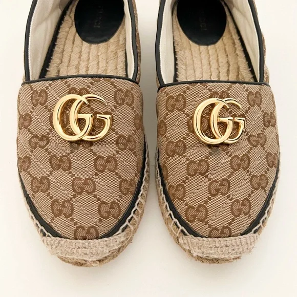 Gucci Pilar GG Supreme Canvas Espadrilles Brown Logo Marmont Flat Slip on EU 38 - Picture 3 of 11